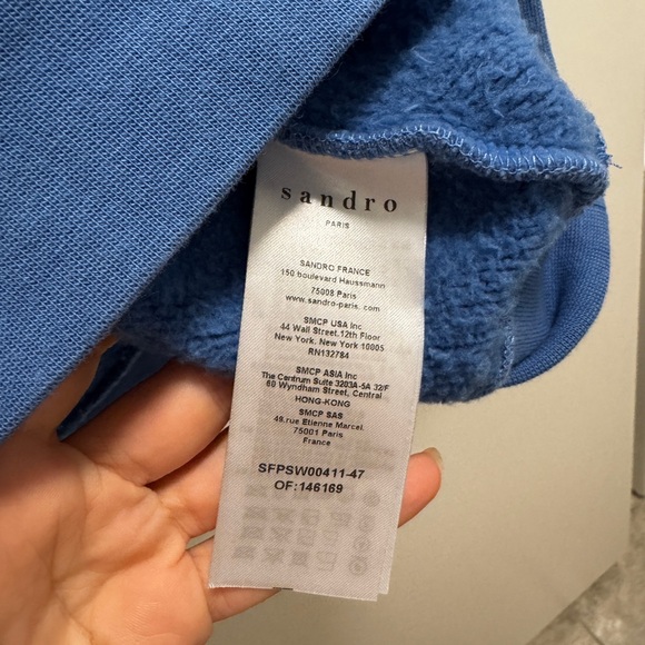 Sandro Blue Top with Ruffled Cream Collar - Picture 3 of 3